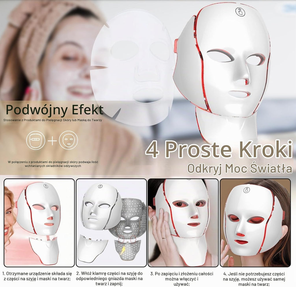 Maska LED na Twarz do Pielęgnacji Domowej – Światło Czerwone i Niebieskie