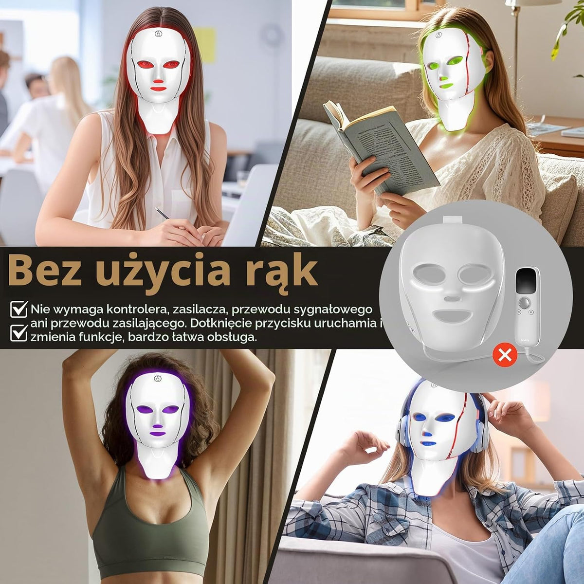 Maska LED na Twarz do Pielęgnacji Domowej – Światło Czerwone i Niebieskie